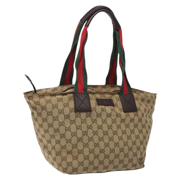 GUCCI GG Canvas Web Sherry Line Tote Bag Beige Green Red - Picture 1 of 16